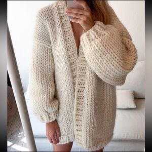 Handmade Chunky Knit Cream Peruvian Wool Cardigan
